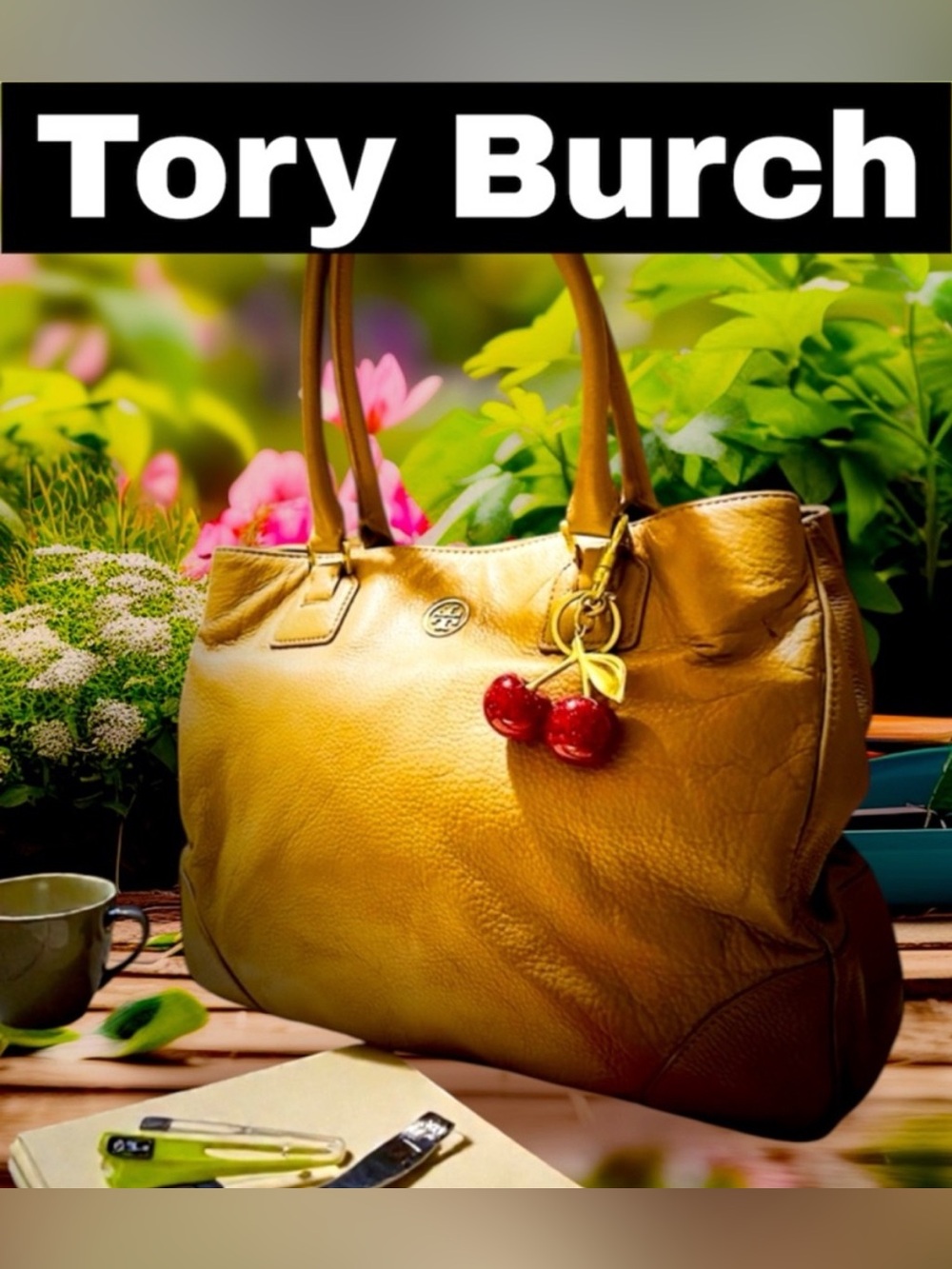 Vintage Tory Burch Mustard Leather Tote with Charm shoulder bag - Picture 14 of 15